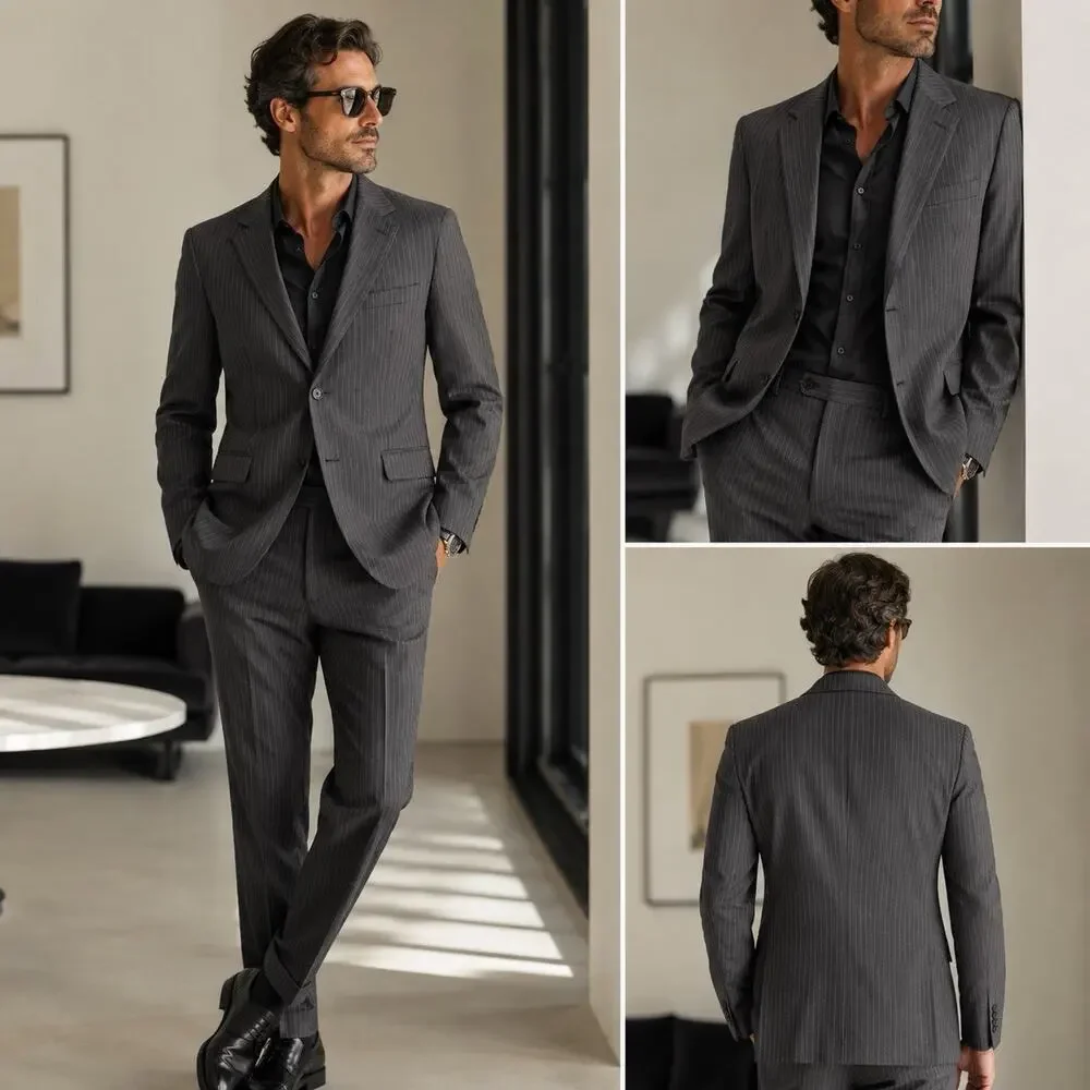 Brooks Brothers 346 Fitzgerald Fit Charcoal Gray Pinstripe Wool Suit 39R 34x30